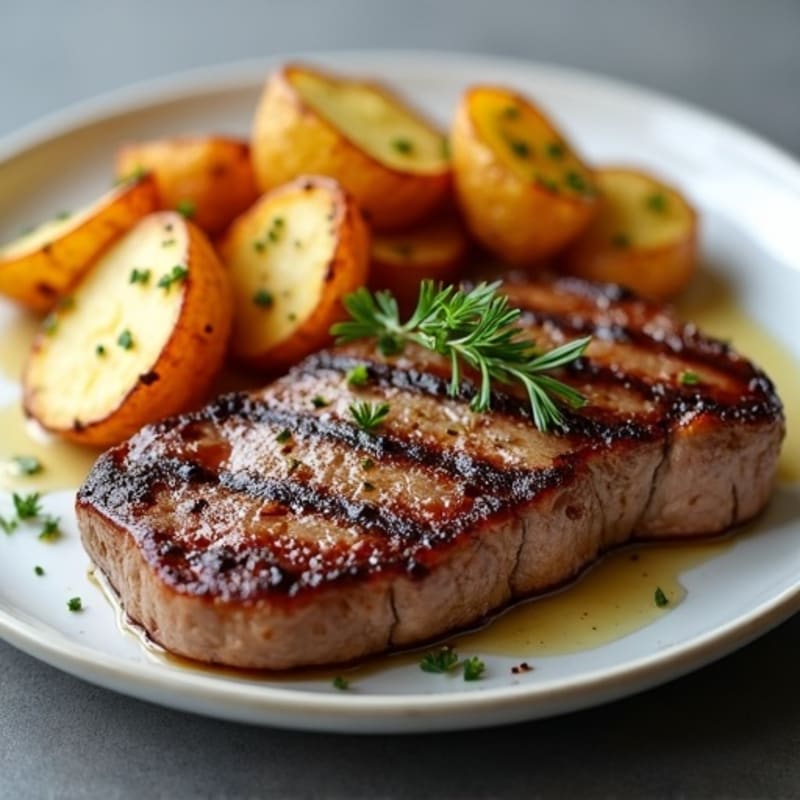 Pan-Seared Steak with Crispy Garlic Butter Roasted Potatoes