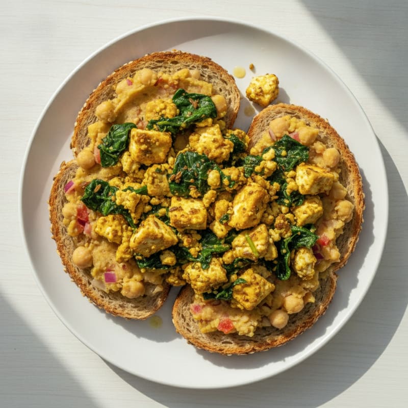 Paneer Spinach Scramble with Chickpea Toast