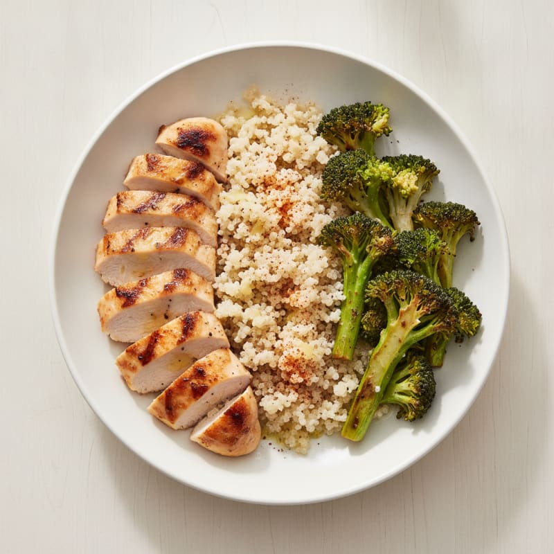 Grilled Chicken and Quinoa Bowl with Roasted Broccoli