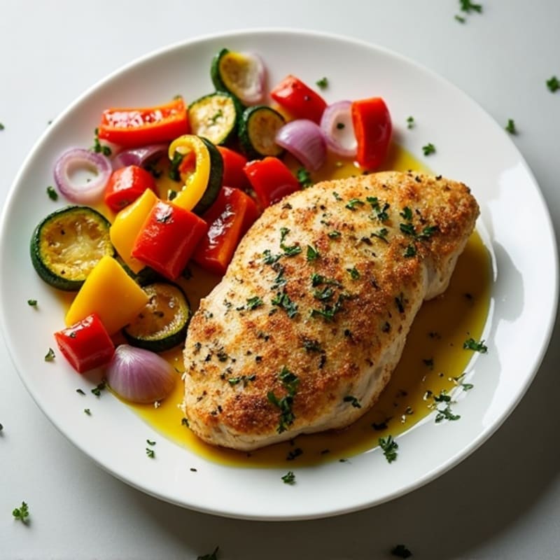 Herb-Crusted Sheet Pan Chicken with Roasted Rainbow Vegetables