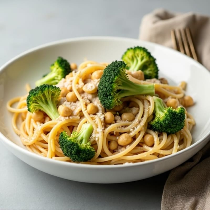 Creamy Cashew Alfredo Pasta with Roasted Broccoli