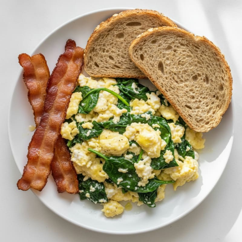 Cottage Cheese Scramble with Spinach and Turkey Bacon