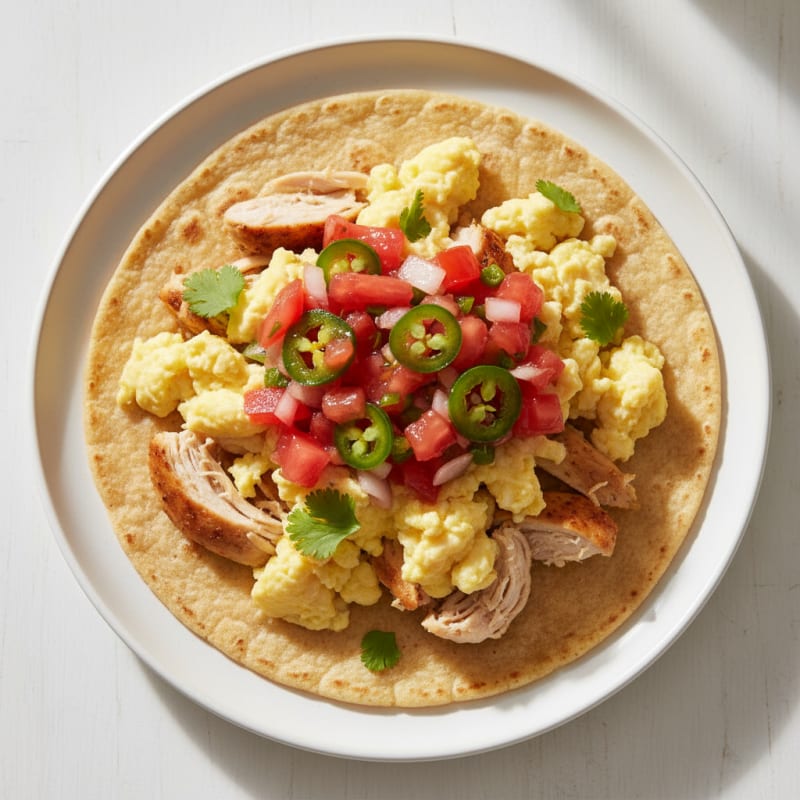 Scrambled Egg and Chicken Breakfast Wrap