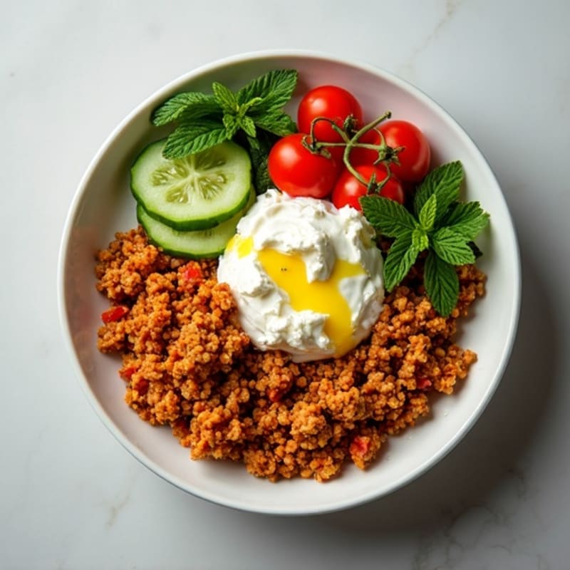 Harissa-Spiced Ground Turkey Bowl with Creamy Whipped Feta and Fresh Herbs