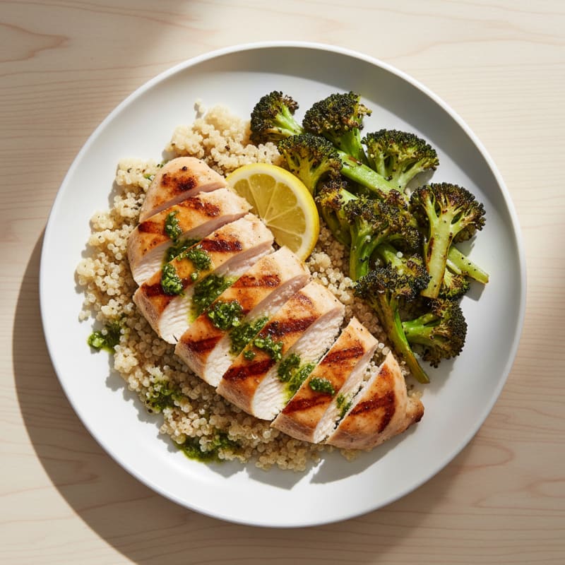 Grilled Chicken Breast with Quinoa and Roasted Broccoli