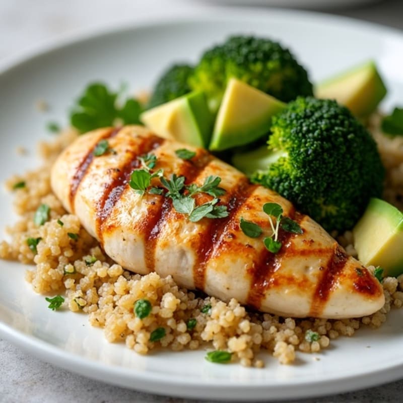 Grilled Chicken Breast with Quinoa and Roasted Broccoli