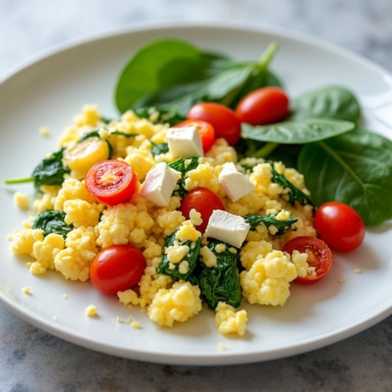 Cottage Cheese and Egg Scramble with Spinach and Cherry Tomatoes
