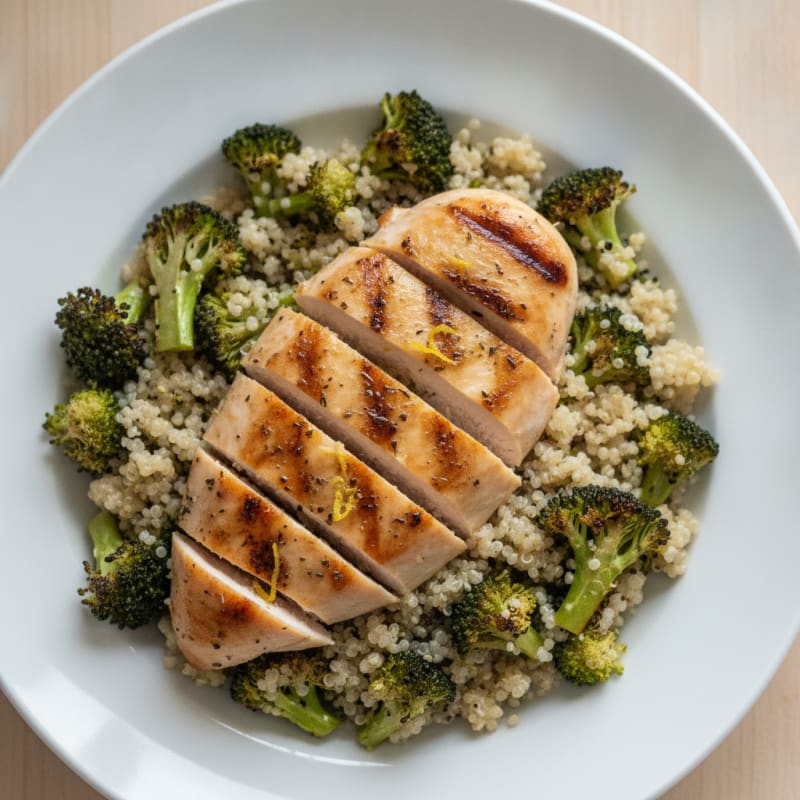Grilled Chicken Breast with Quinoa and Roasted Broccoli