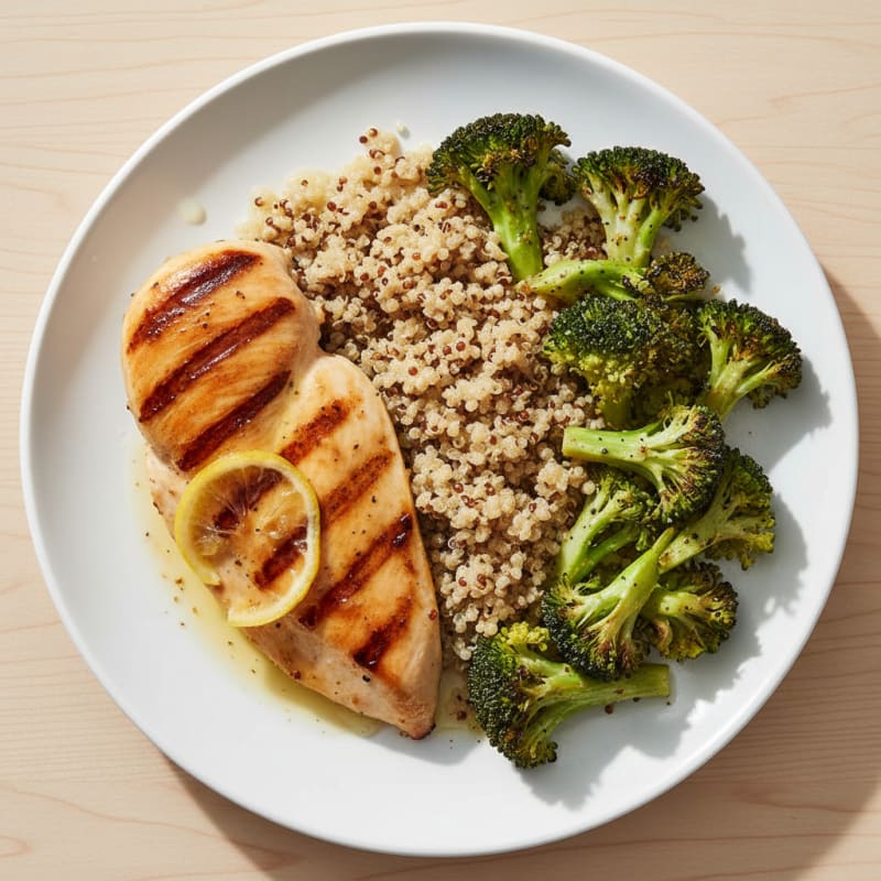 Grilled Chicken Breast with Roasted Broccoli and Quinoa