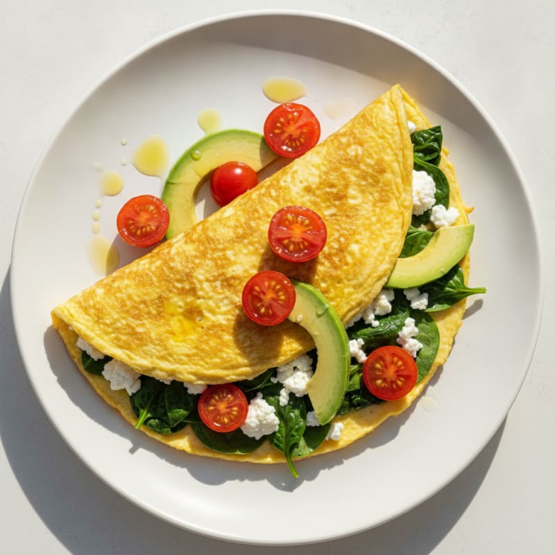 Egg White Spinach Omelette with Cottage Cheese and Cherry Tomatoes