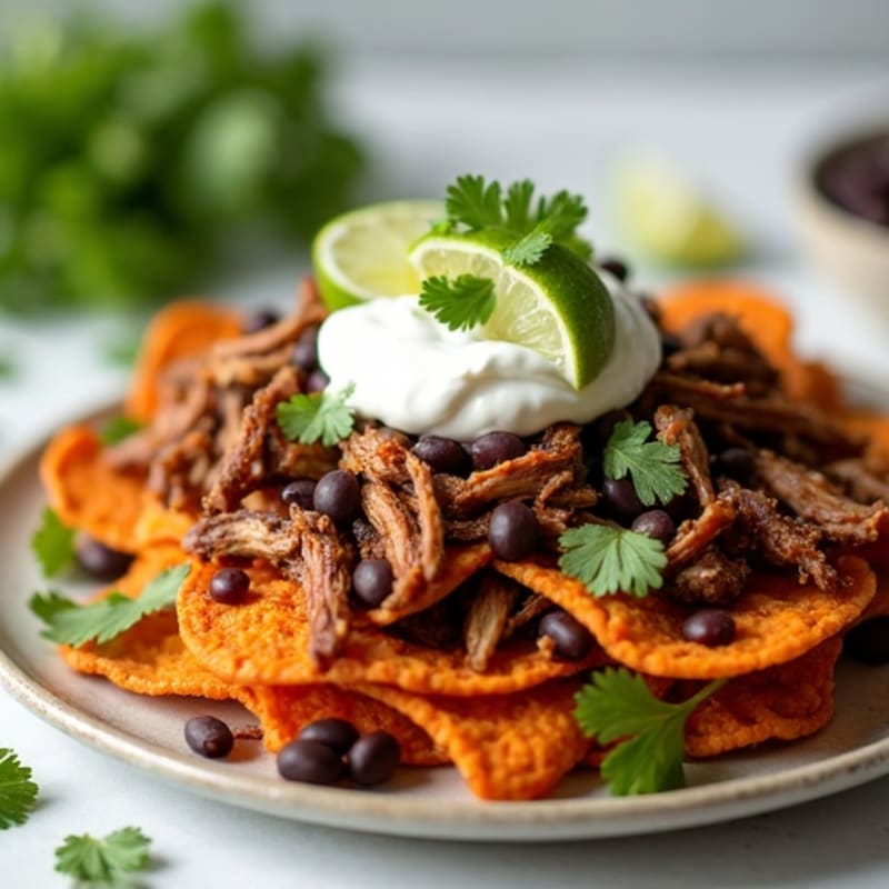 Crispy Sweet Potato Nachos with Smoky Pulled Pork