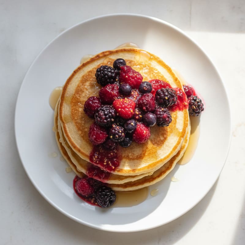 Fluffy Buttermilk Pancakes with Berry Compote