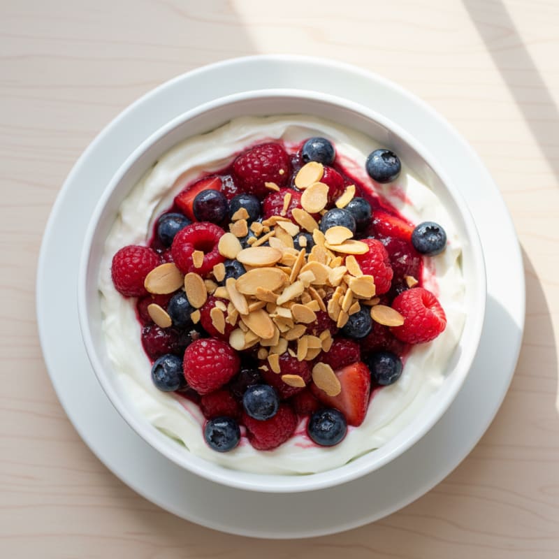 Creamy Greek Yogurt Protein Parfait with Mixed Berries and Almonds