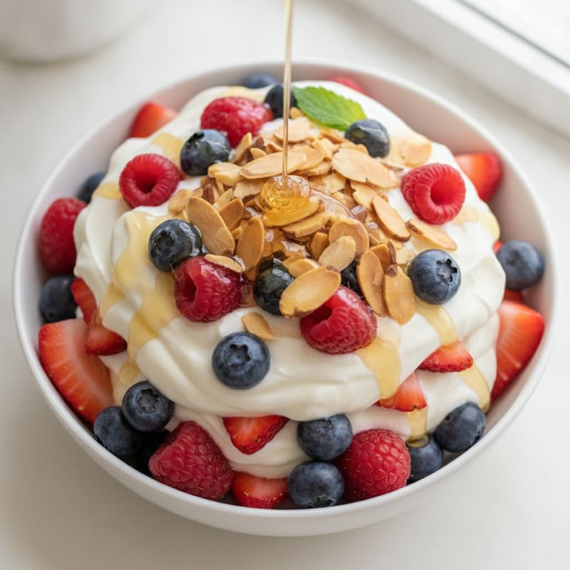 Greek Yogurt Protein Parfait with Mixed Berries and Almonds