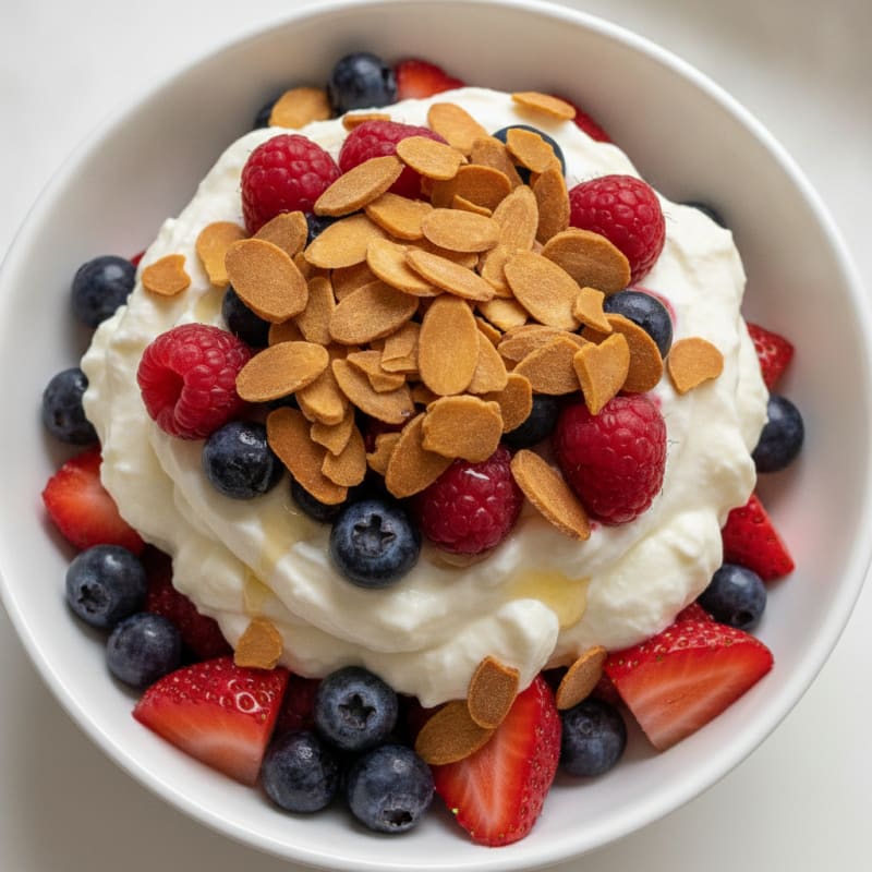 Greek Yogurt Protein Parfait with Mixed Berries and Almonds