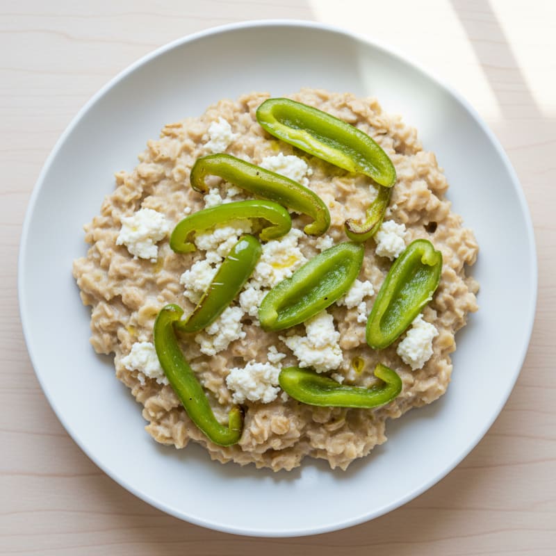 Egg White Oatmeal with Cottage Cheese and Sautéed Green Peppers