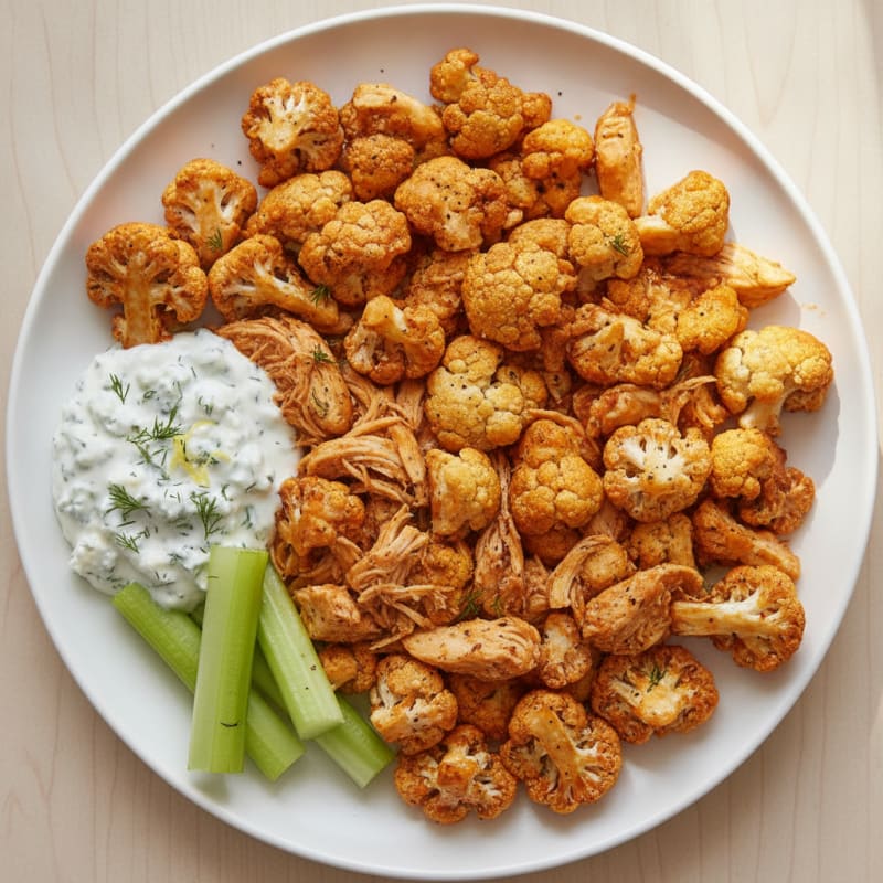 Buffalo Cauliflower and Chicken Bites
