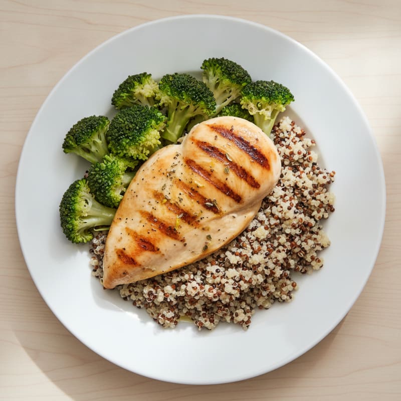 Grilled Chicken Breast with Quinoa and Steamed Broccoli