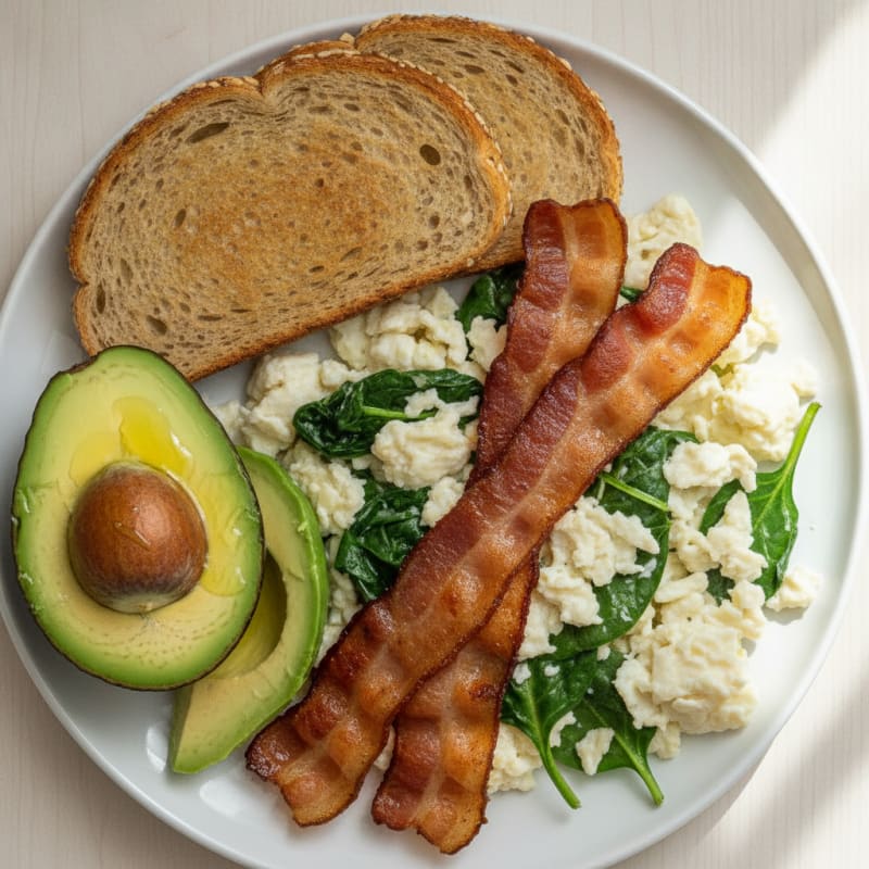 Scrambled Egg Whites with Spinach and Turkey Bacon