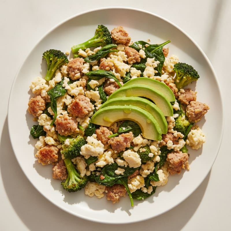 Egg White and Chicken Sausage Scramble with Spinach