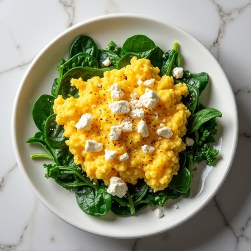 Scrambled Eggs with Fresh Spinach and Crumbled Feta