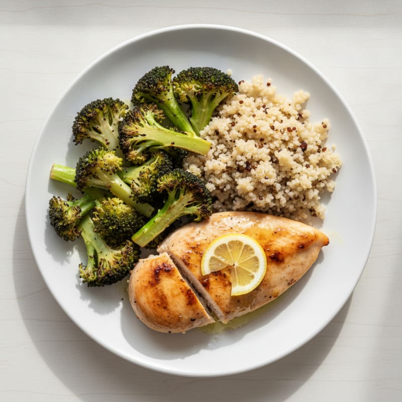 Grilled Chicken Breast with Roasted Broccoli and Quinoa