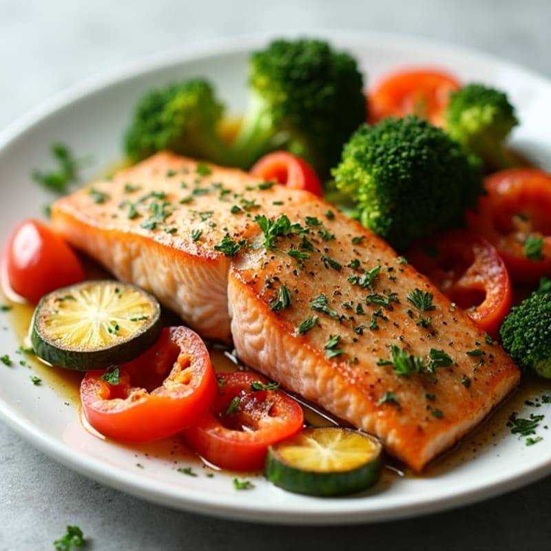Herb-Crusted Pan Seared Salmon with Roasted Vegetables