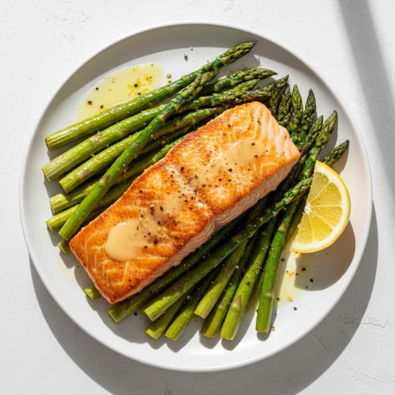 Golden Pan-Seared Salmon with Roasted Asparagus