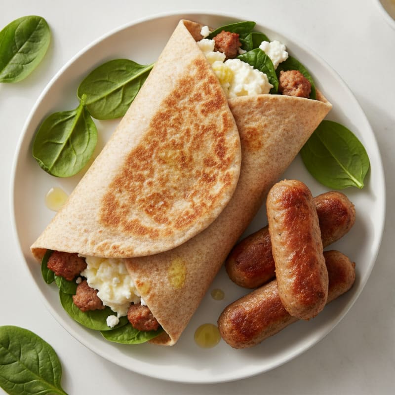 Crispy Egg White and Turkey Sausage Wrap with Spinach