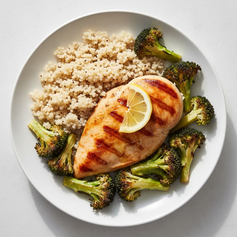 Grilled Chicken Breast with Quinoa and Roasted Broccoli