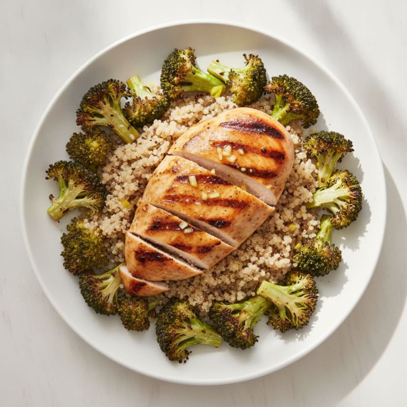 Grilled Chicken Breast with Roasted Broccoli and Quinoa