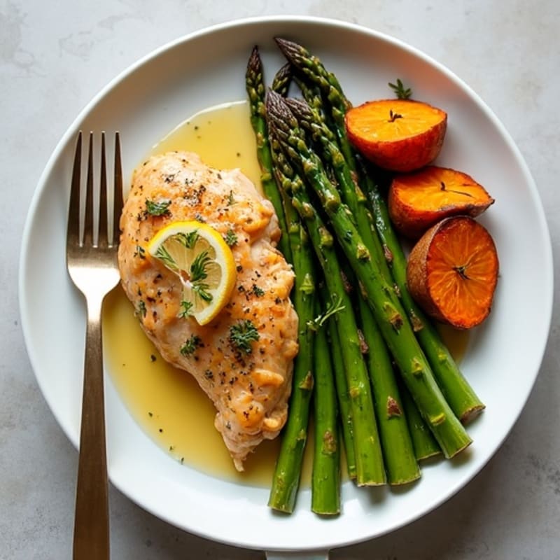 Sheet Pan Lemon Herb Chicken with Roasted Asparagus and Sweet Potatoes