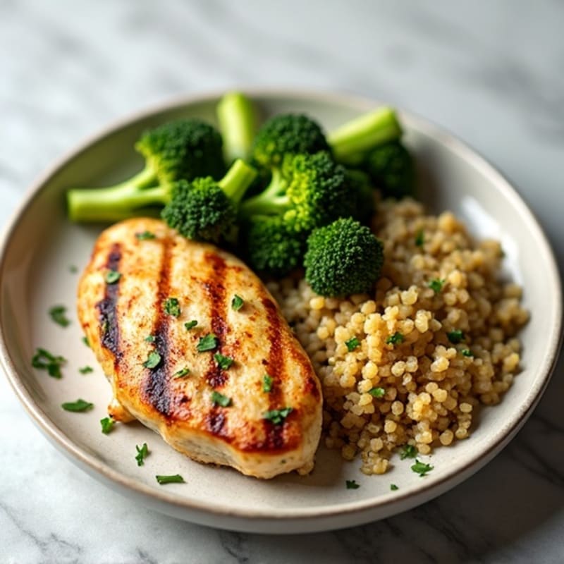 Grilled Chicken Breast with Roasted Broccoli and Quinoa