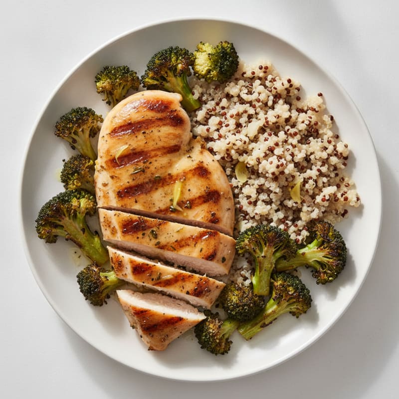Grilled Chicken Breast with Quinoa and Roasted Broccoli