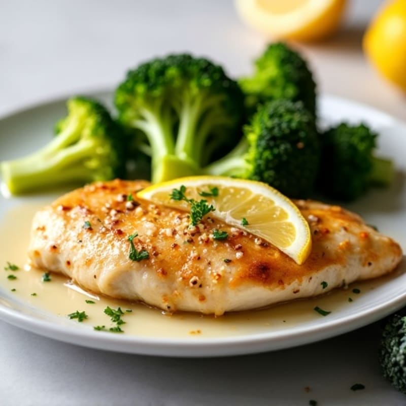 Lemon-Garlic Pan-Seared Chicken Breast with Roasted Broccoli