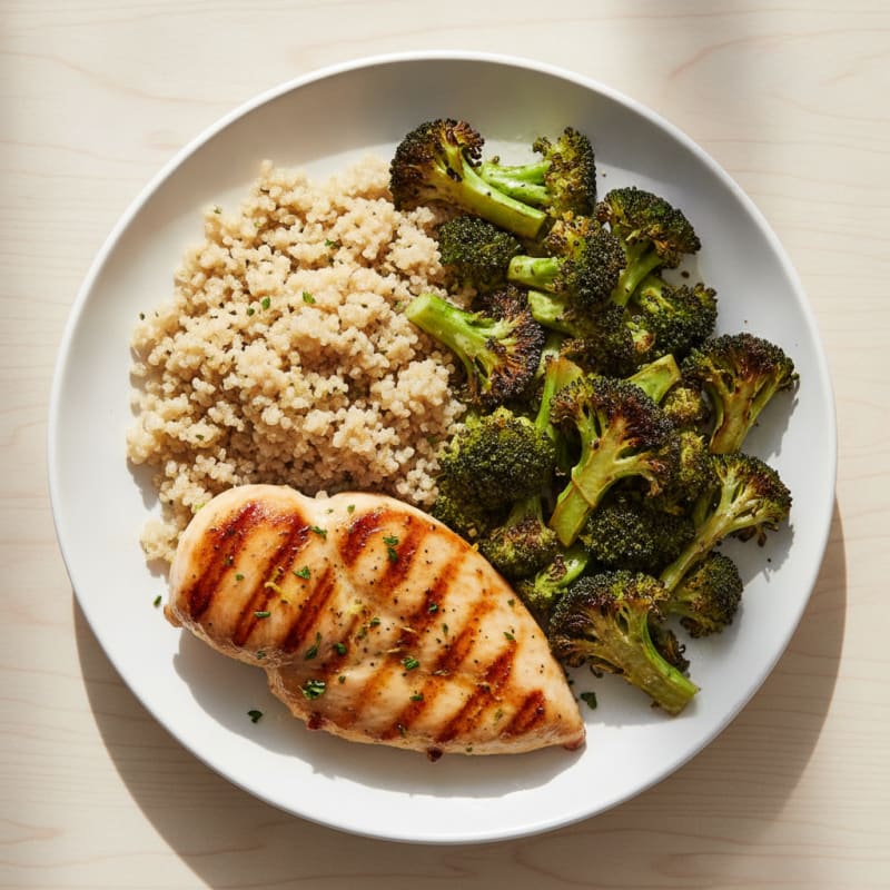 Grilled Chicken Breast with Quinoa and Roasted Broccoli