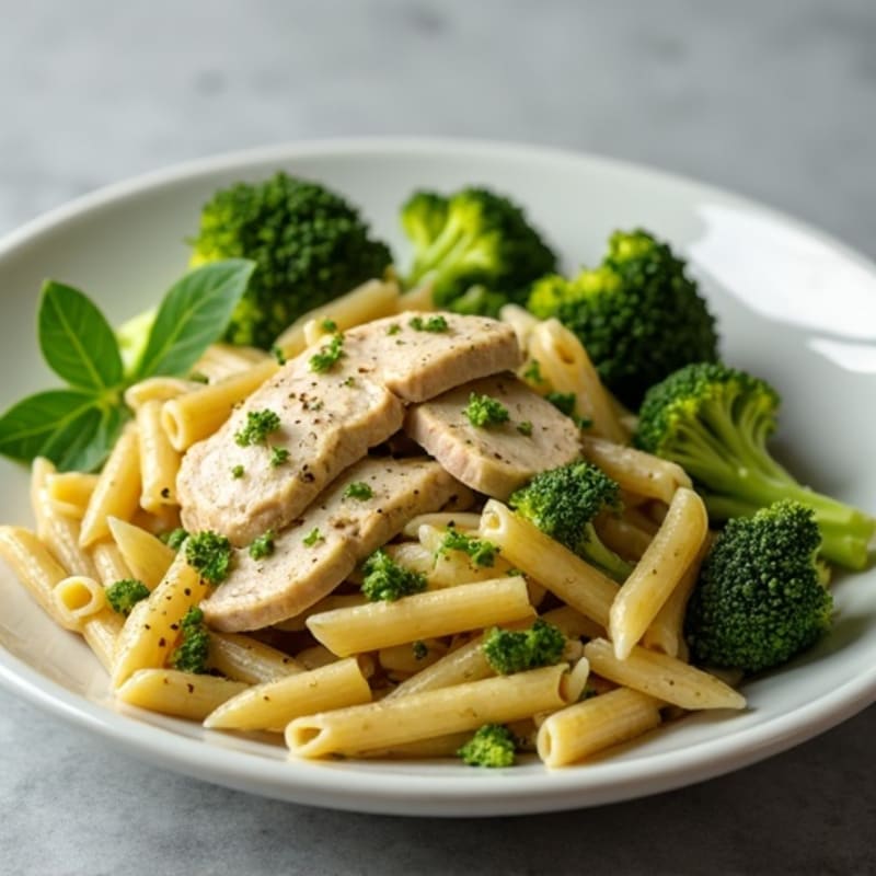Creamy Chicken Pesto Pasta with Roasted Broccoli