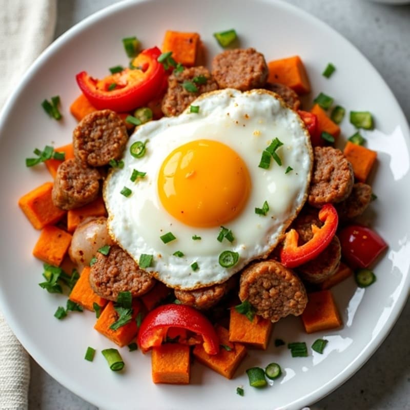Sweet Potato Hash with Eggs and Lean Turkey Sausage