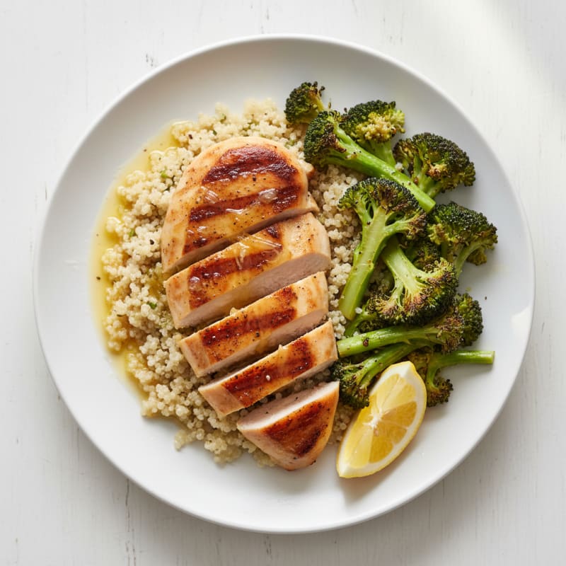 Grilled Chicken Breast with Quinoa and Roasted Broccoli