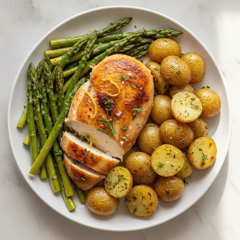 Lemon Herb Roasted Chicken with Asparagus