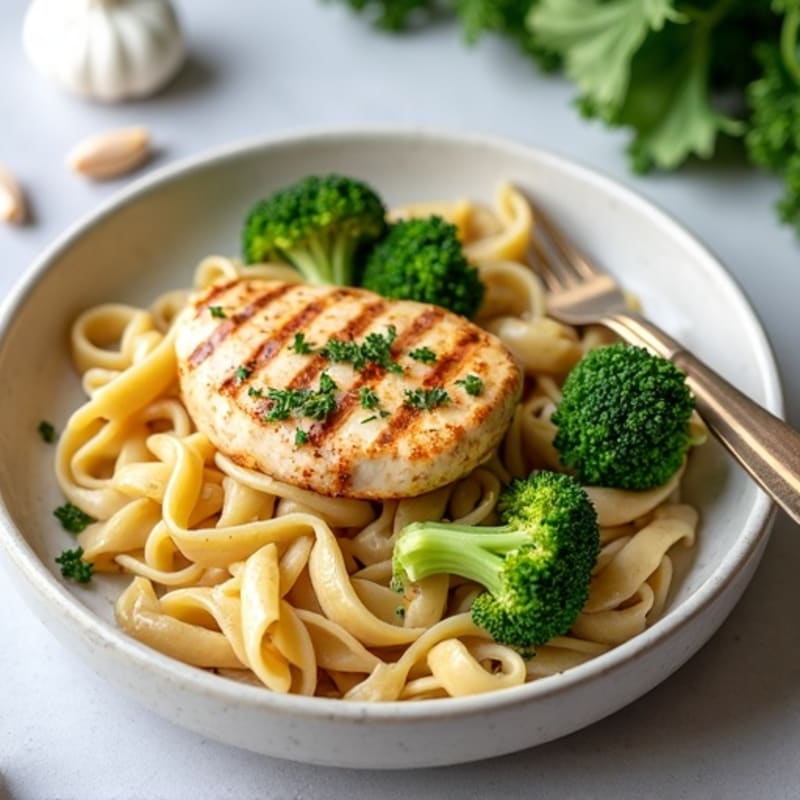 Healthy Creamy Chicken Pasta with Roasted Broccoli