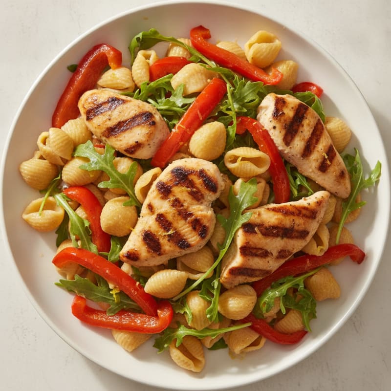 Grilled Chicken Pasta Salad with Roasted Peppers