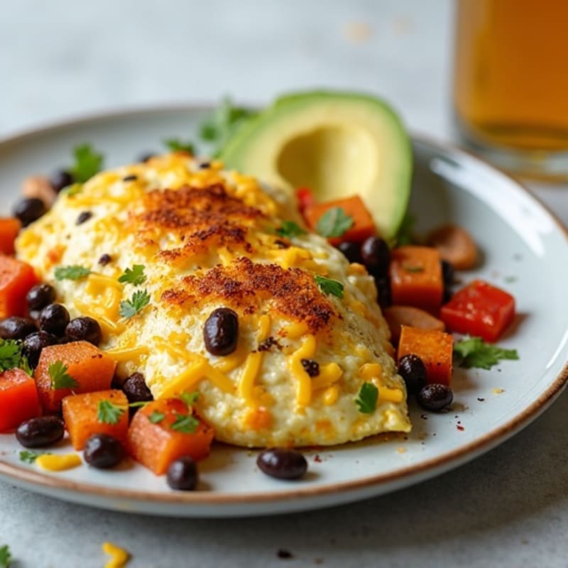 Egg White Scramble with Black Beans and Roasted Sweet Potatoes