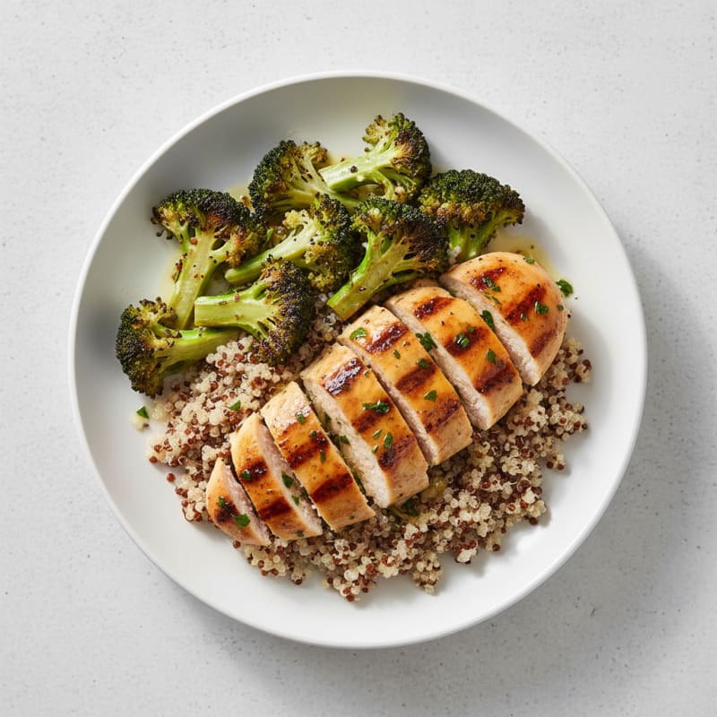 Grilled Chicken Breast with Roasted Broccoli and Quinoa