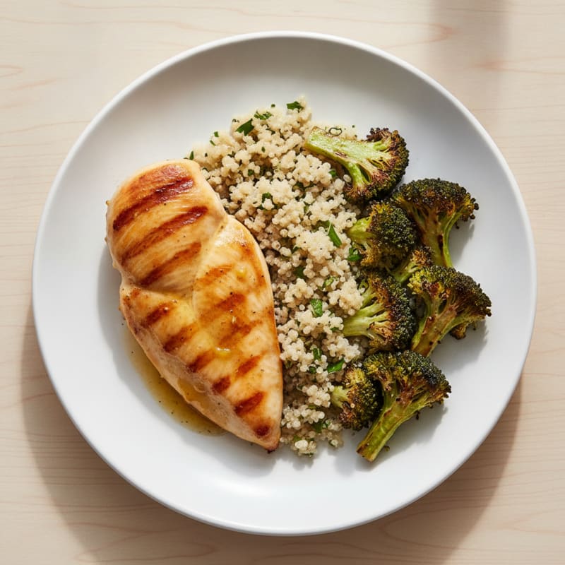 Grilled Chicken Breast with Quinoa and Roasted Broccoli