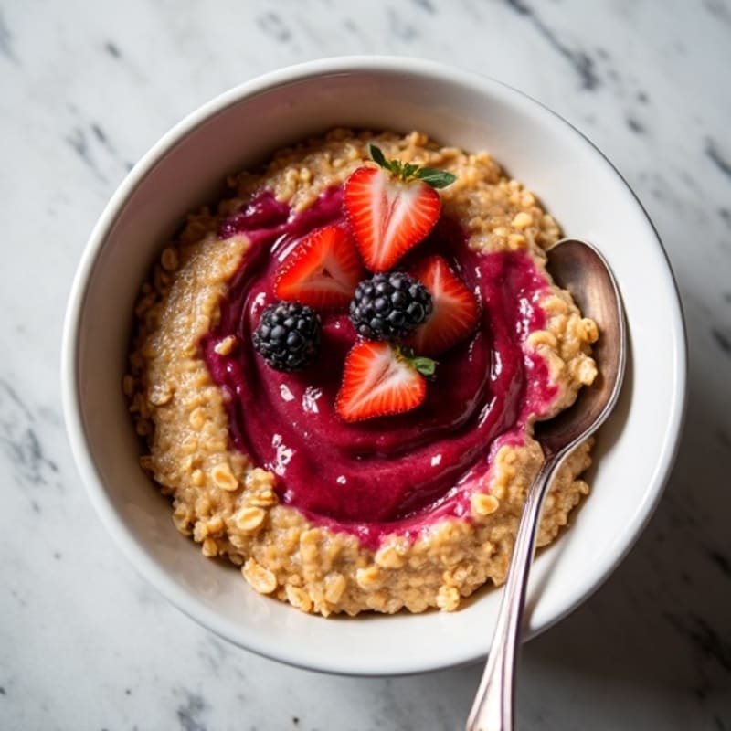 Crispy Peanut Butter Protein Baked Oats with Fresh Berry Swirl