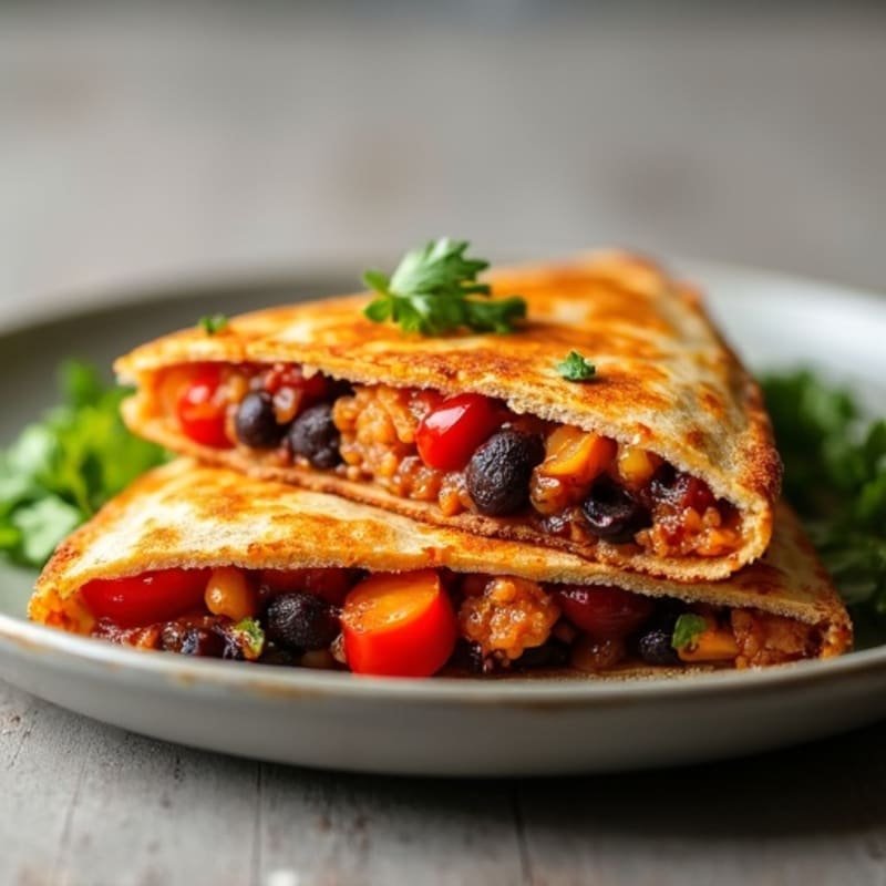 Crispy Whole Wheat BBQ Chicken and Black Bean Quesadilla