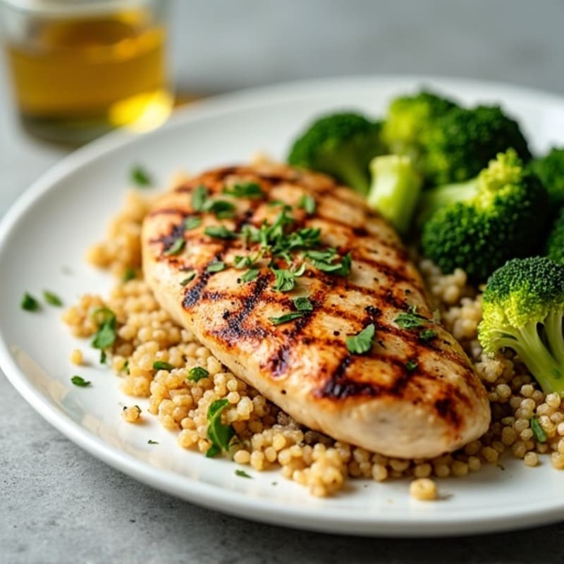Grilled Chicken Breast with Quinoa and Roasted Broccoli