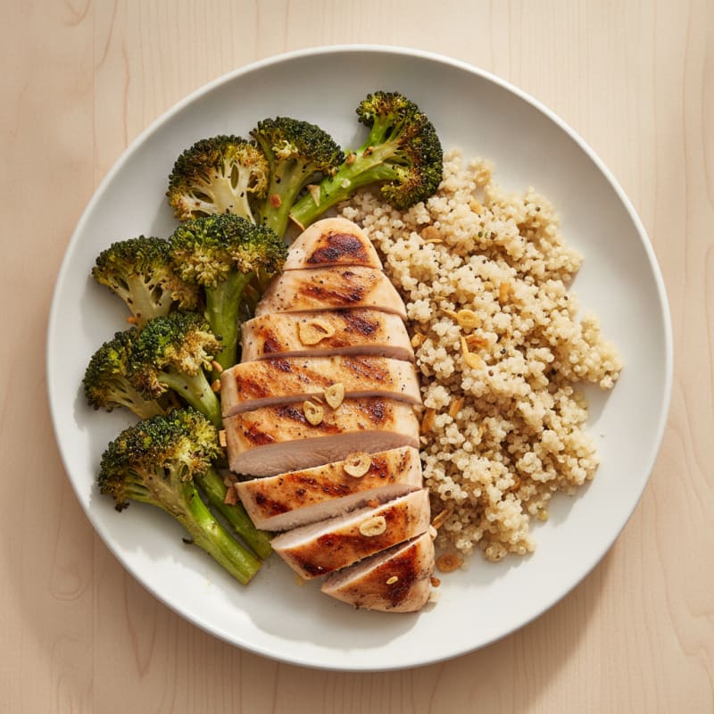 Grilled Chicken and Quinoa Bowl with Roasted Broccoli