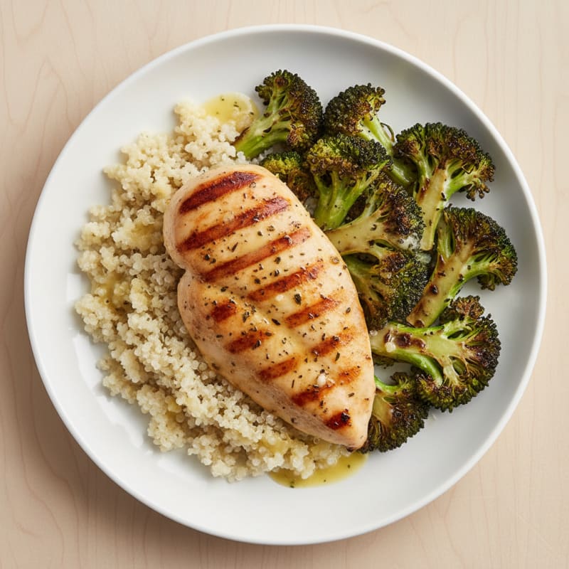 Grilled Chicken Breast with Quinoa and Roasted Broccoli